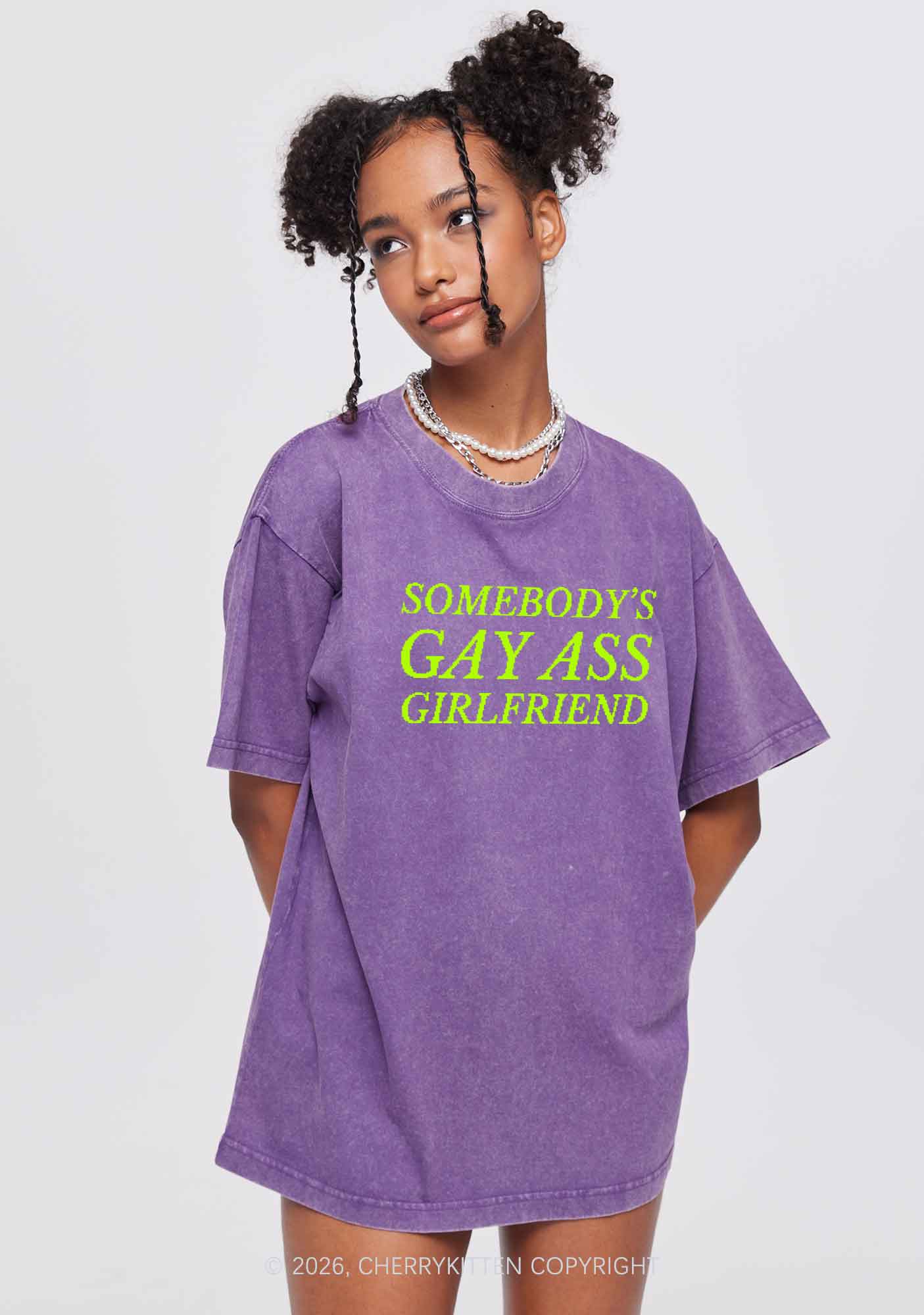 Somebodys Gay Axx Girlfriend Pride Y2K Shirts Washed Tee Cherrykitten