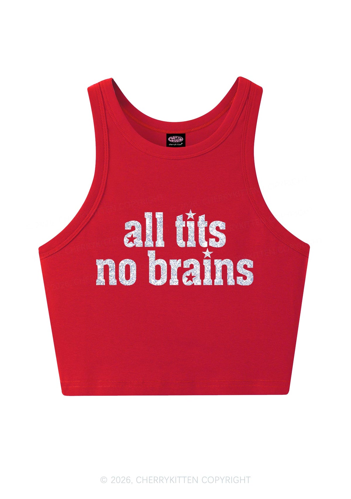Glitter All Txts No Brains Y2K Crop Tank Top Cherrykitten