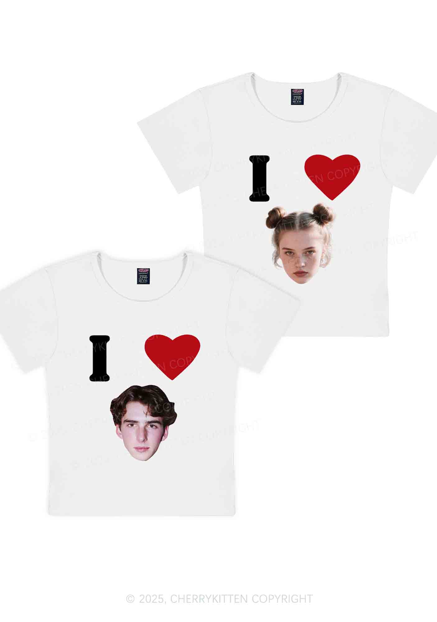 I Love Custom Portrait Y2K Valentine's Day Baby Tee Cherrykitten