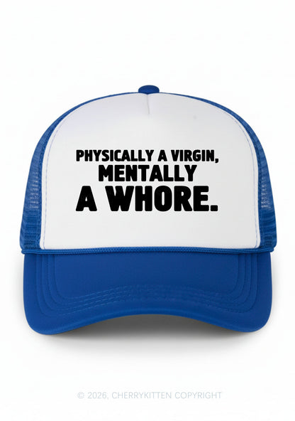 Mentally A Hore Y2K Colorblock Trucker Hat Cherrykitten