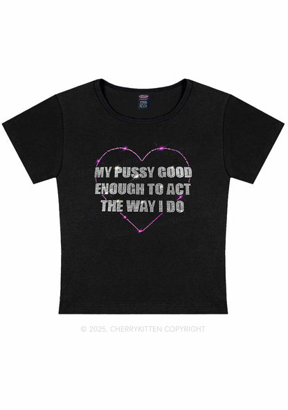 Rhinestone Good Enough To Act Y2K Baby Tee Cherrykitten