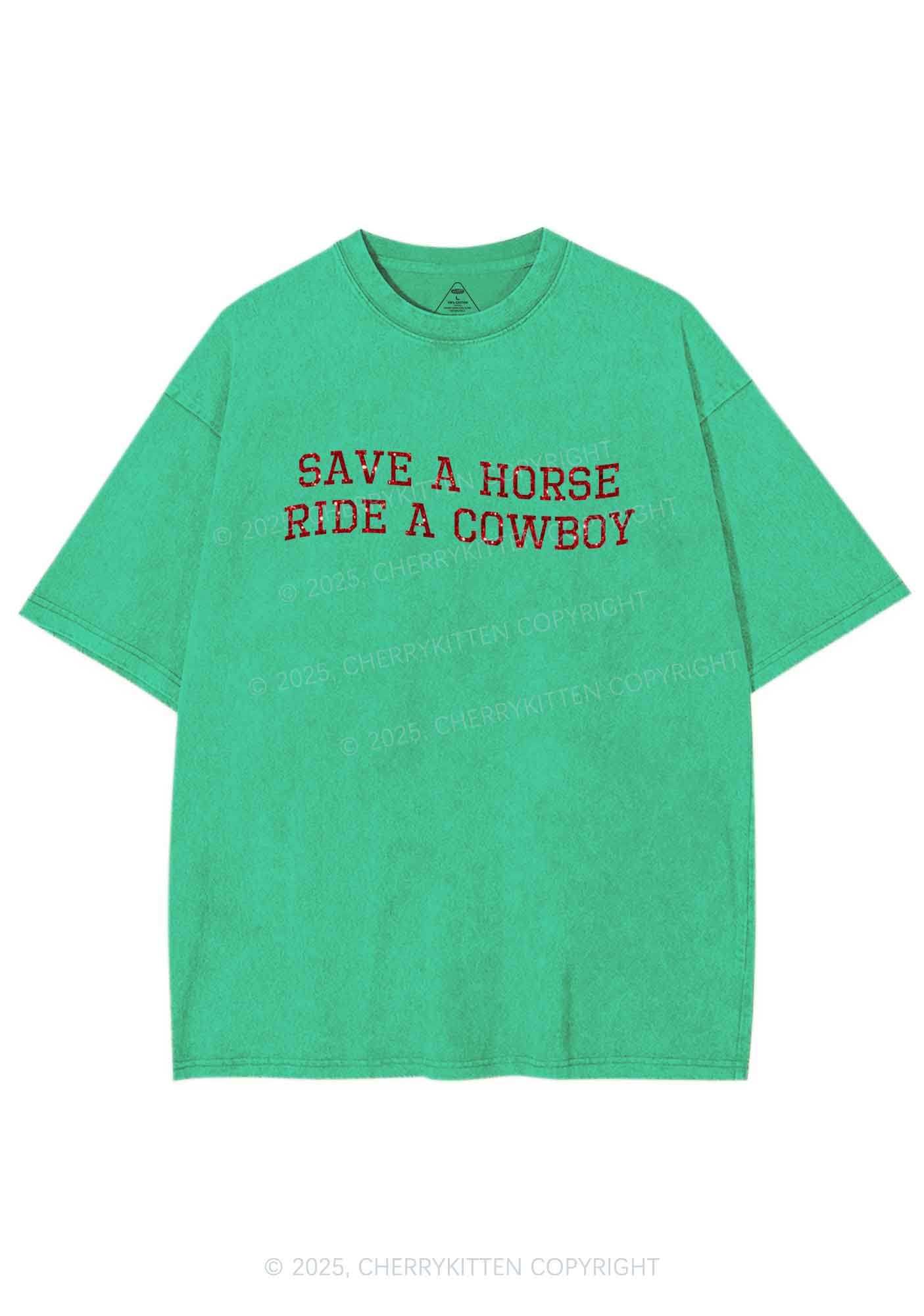 Glitter Save A Horse Y2K Shirts Washed Tee Cherrykitten