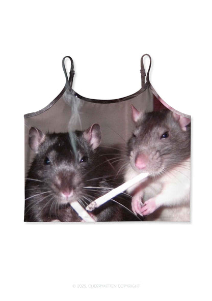 Smoking Rats Y2K Print Cami Crop Top Cherrykitten