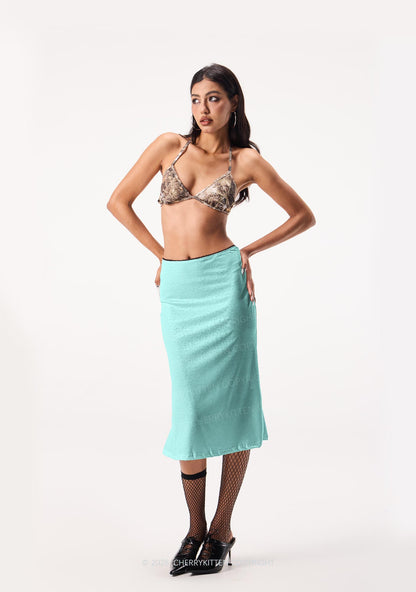 Plain Mint Green Y2K Print Midi Skirt Cherrykitten