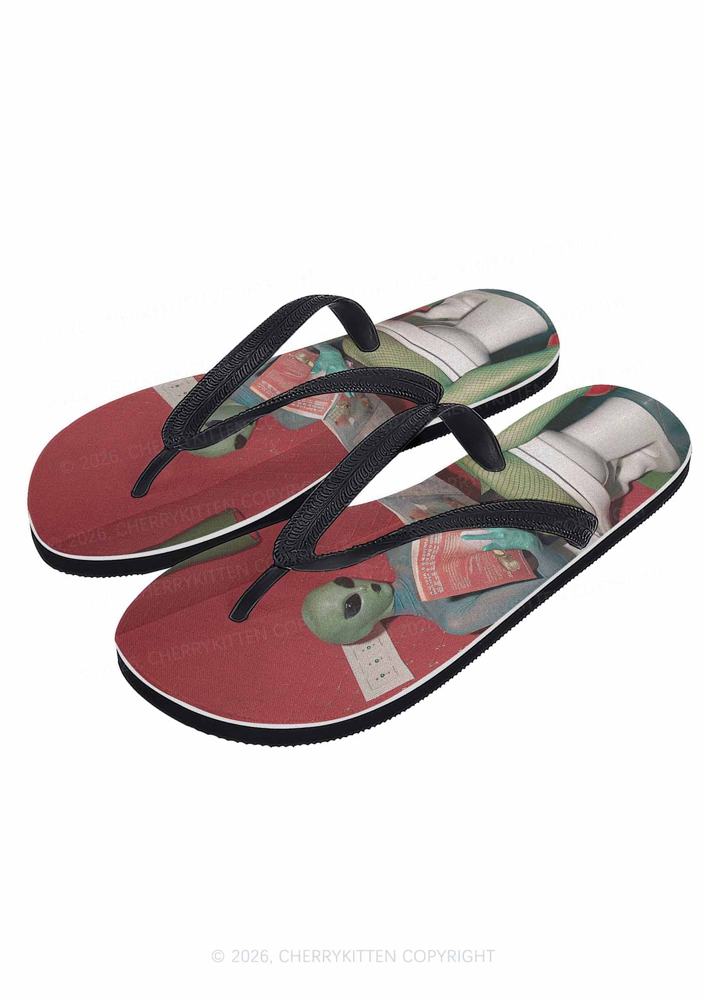 Halloween Alien On Toilet Y2K Print Flip Flops Cherrykitten