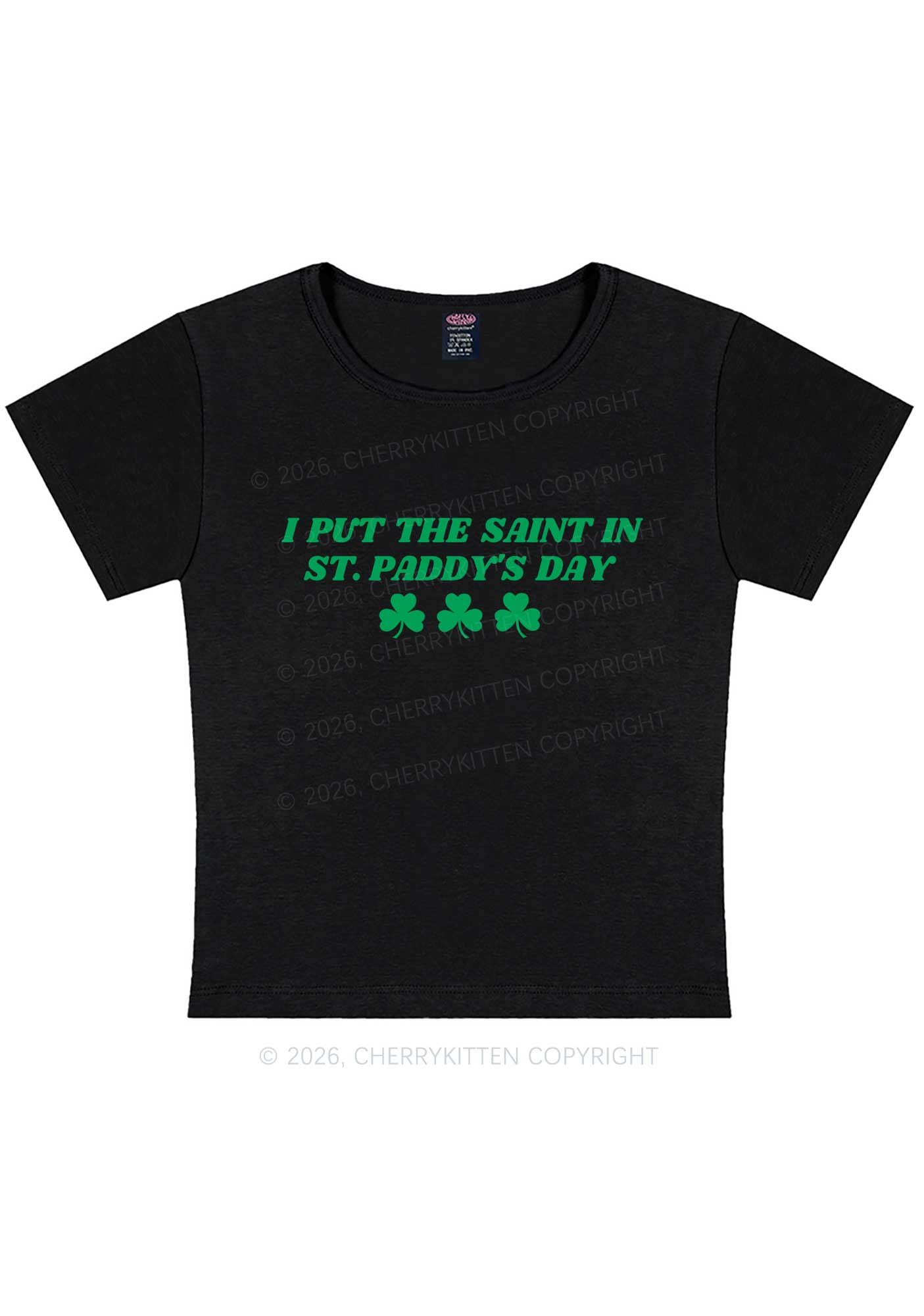 I Put The Saint In St Patricks Y2K Baby Tee Cherrykitten