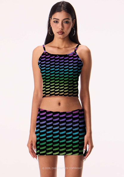 Neon Rainbow Faggot Pride Y2K Print Cami Crop Top Cherrykitten