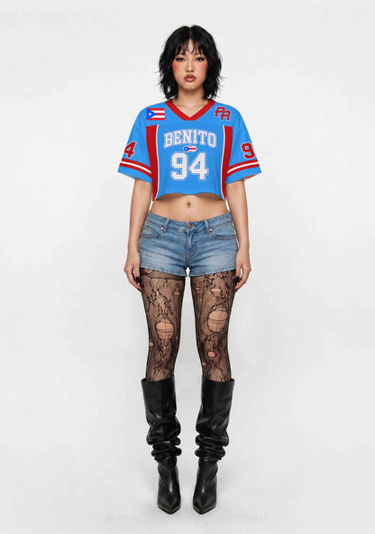 Light Blue Football Bunny Y2K Crop Sport Jersey Shirts Cherrykitten