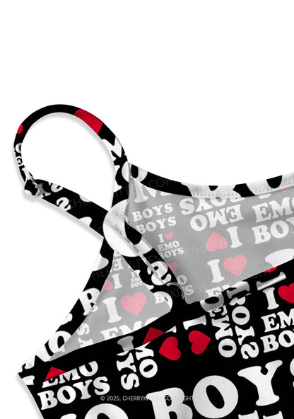 I Love Emo Boys Y2K Print Cami Crop Top Cherrykitten