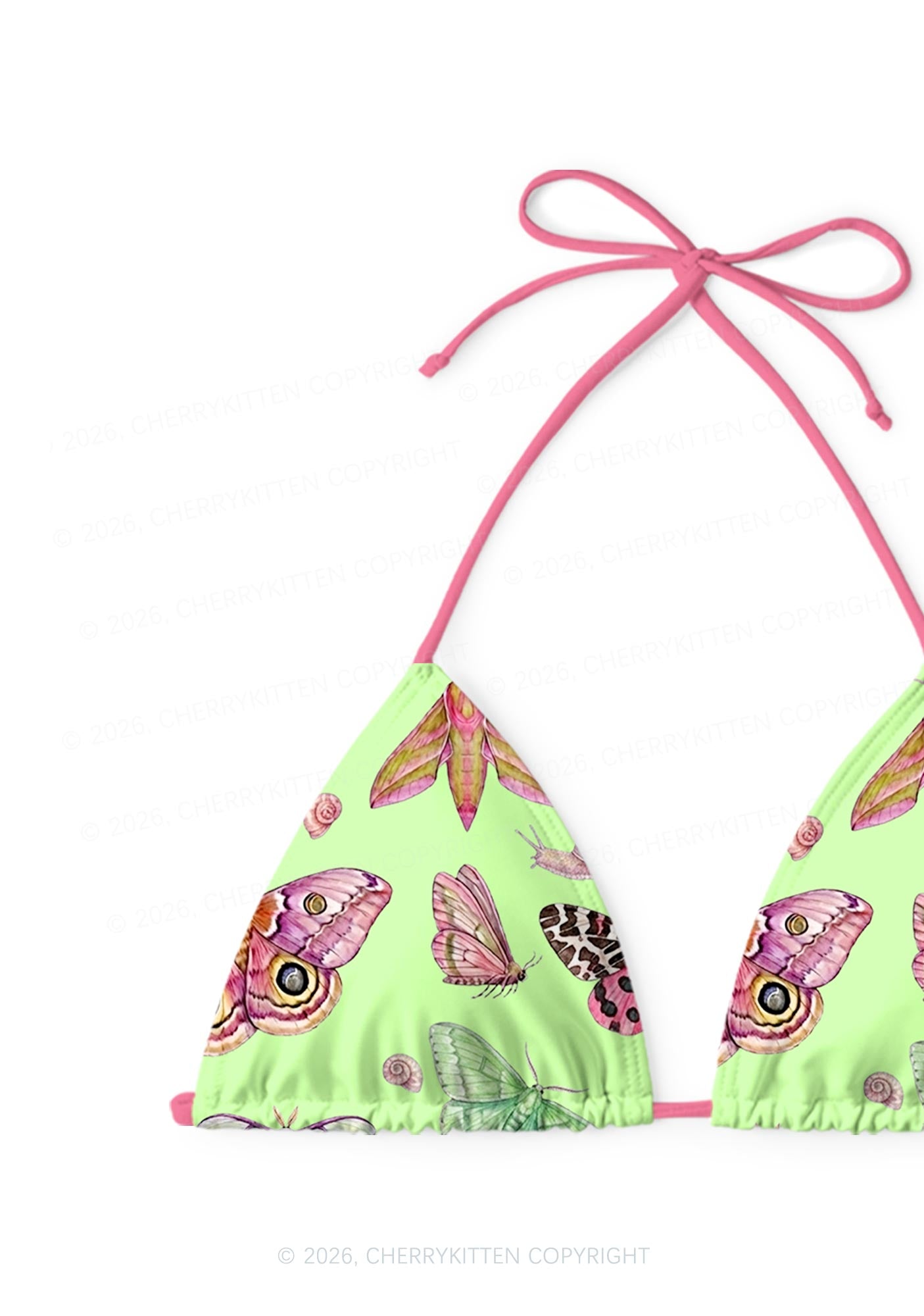 Lime Green Moth Snail Y2K Print Bikini Set Cherrykitten
