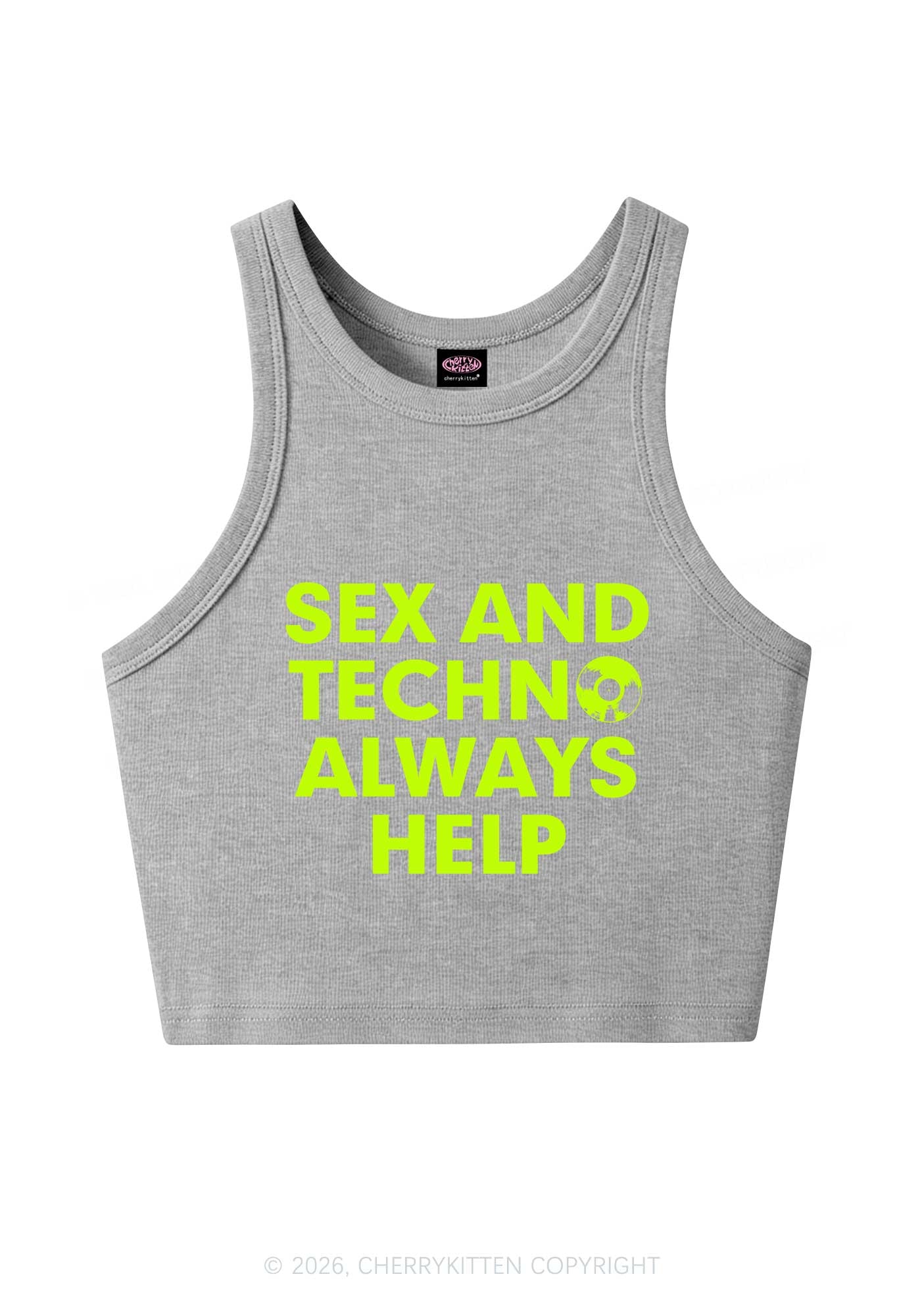 Sx And Techno Always Help Y2K Crop Tank Top Cherrykitten