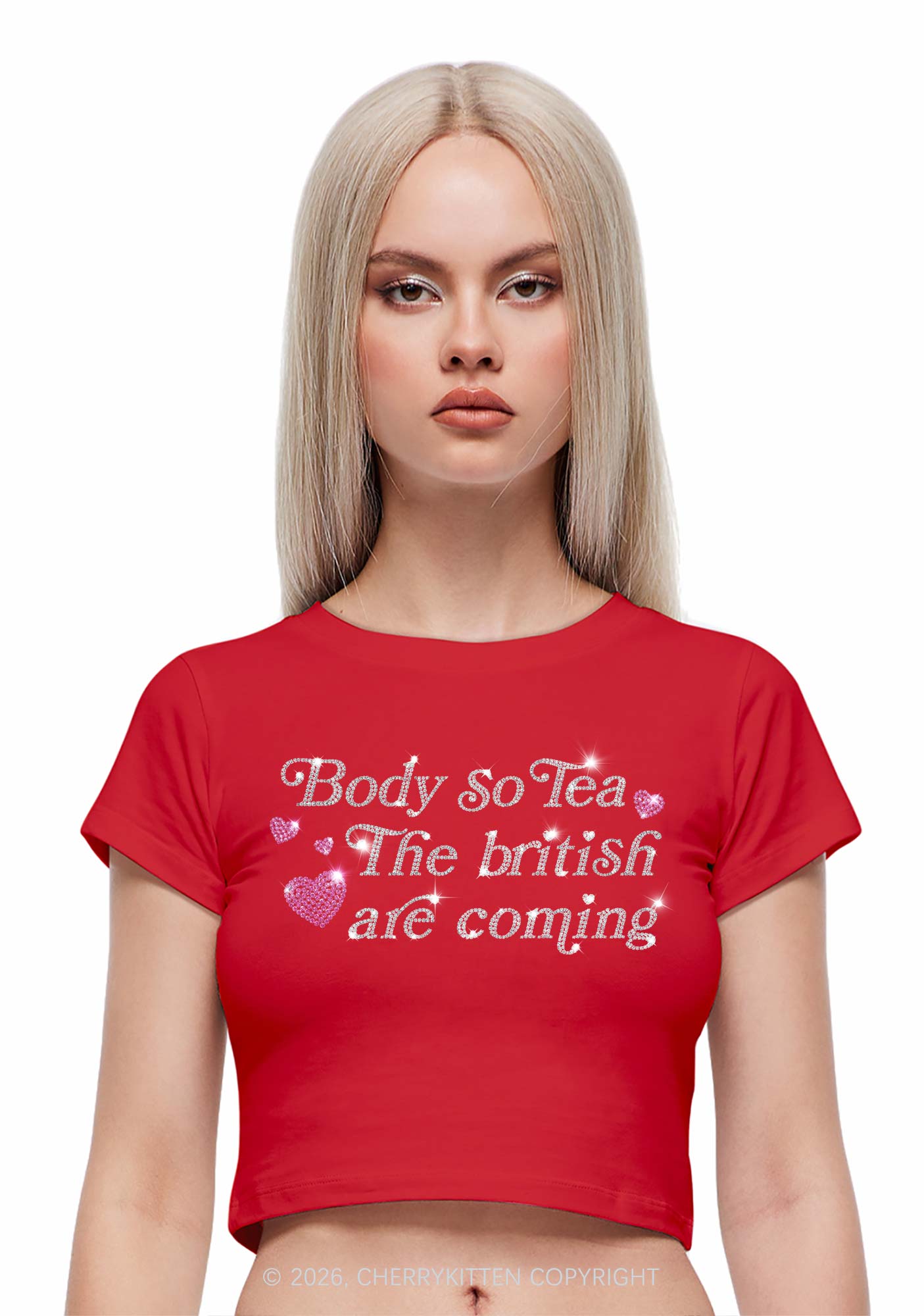 Rhinestone Body So Tea Y2K Baby Tee Cherrykitten