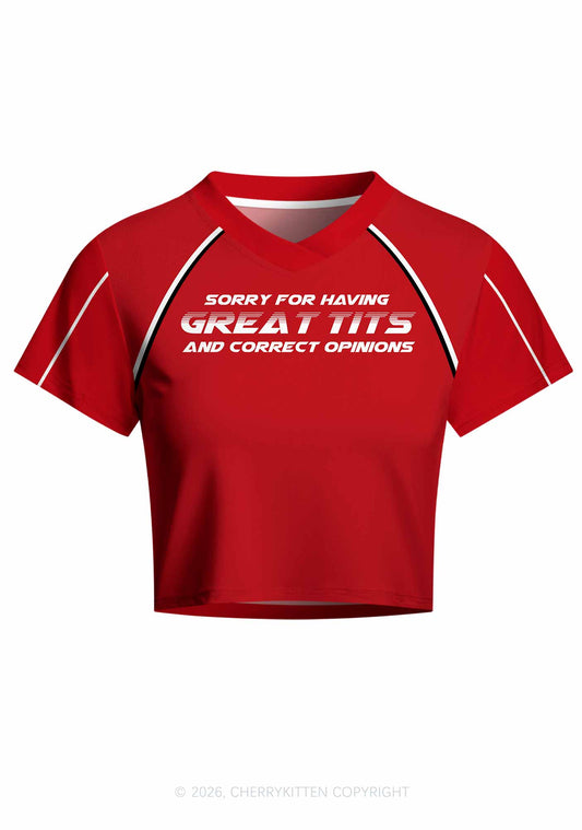 Sorry For Having Correct Opinions Y2K Crop Football Jersey Shirts Cherrykitten