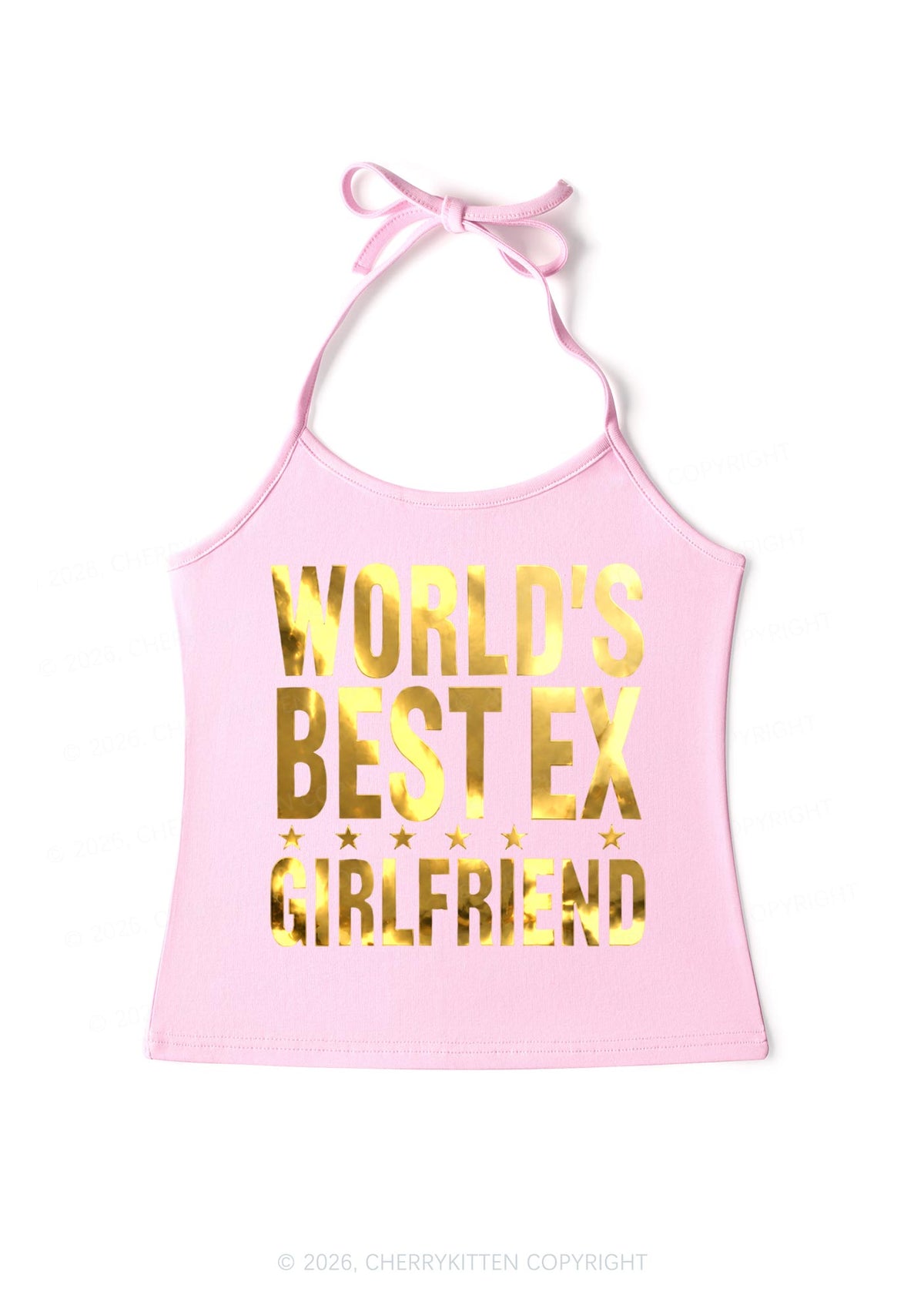 Best Ex Girlfriend Silver Foil Printed Y2K Halter Neck Cami Cherrykitten