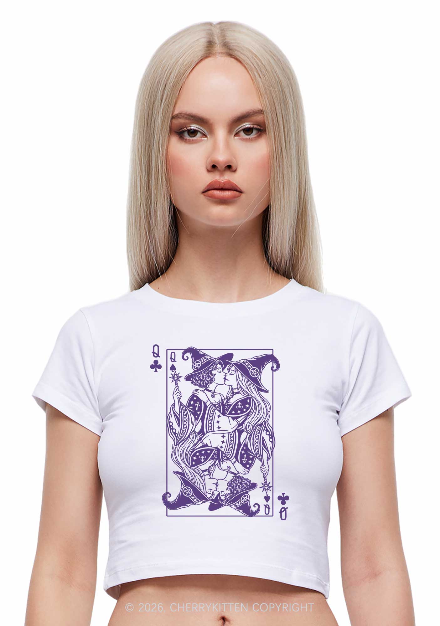 Halloween Witches Queen Kiss Y2K Baby Tee Cherrykitten