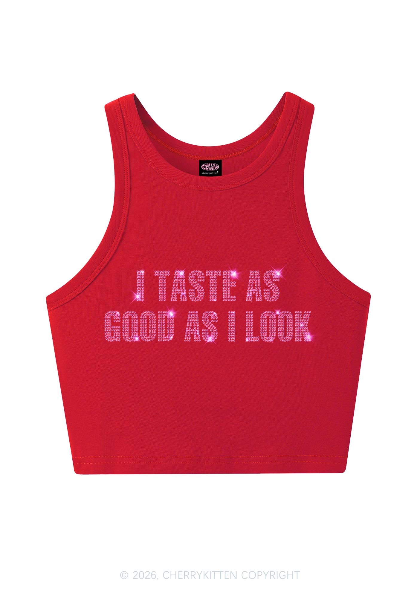 Rhinestone Taste Good Y2K Crop Tank Top Cherrykitten