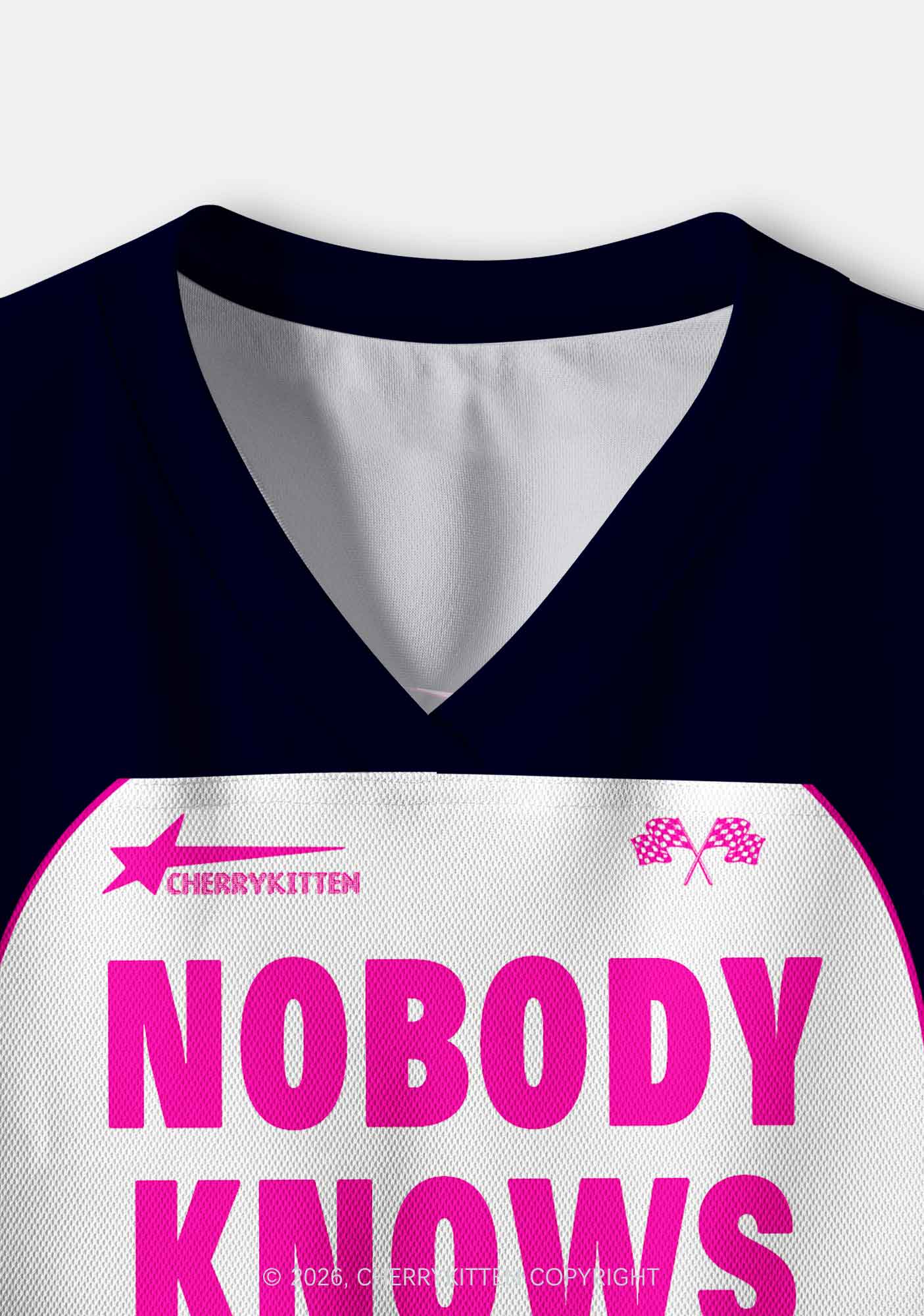 Nobody Knows Im Bisexual Pride Y2K Crop Sport Jersey Shirts Cherrykitten