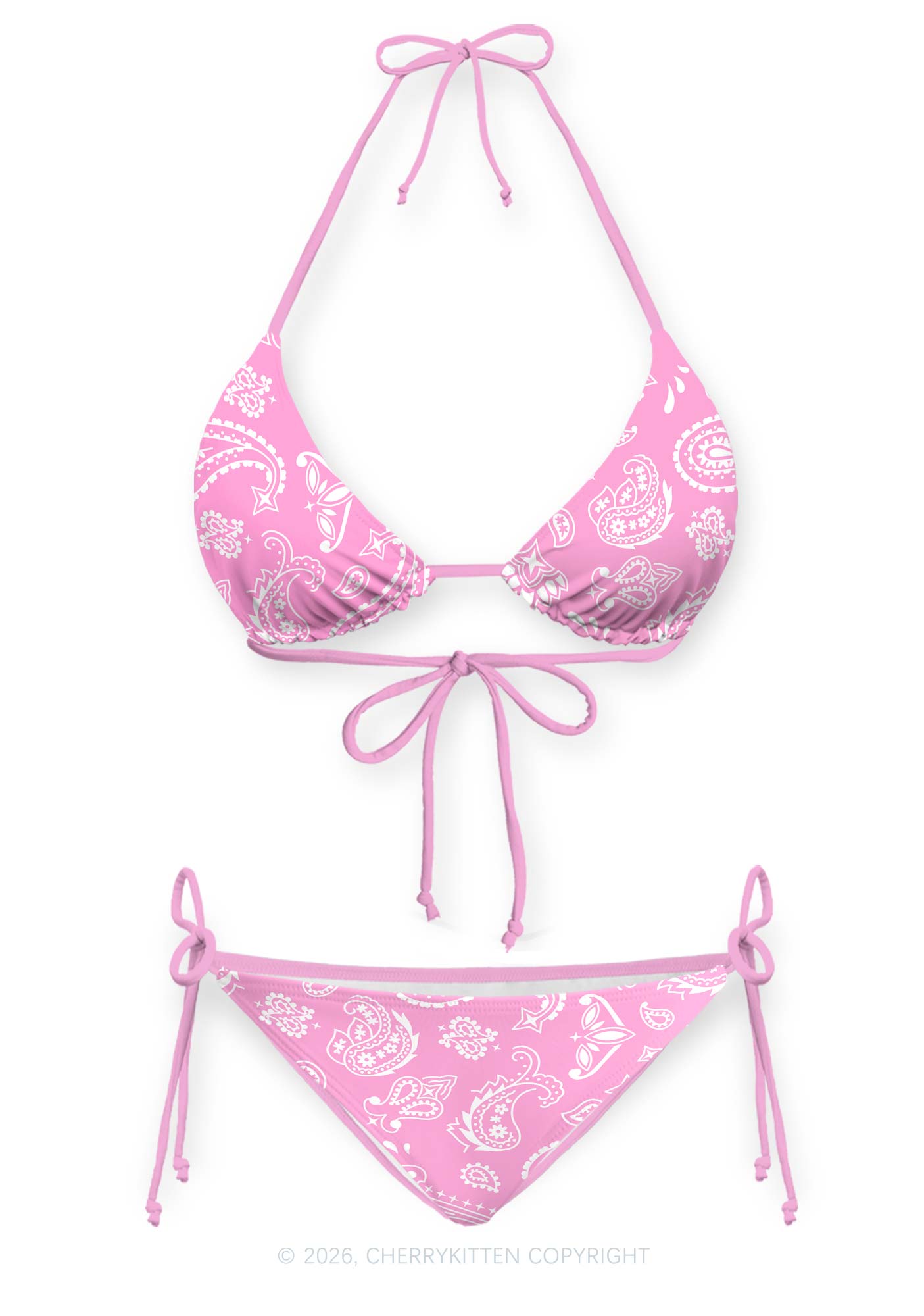 Pink Paisley Y2K Print Bikini Set Cherrykitten