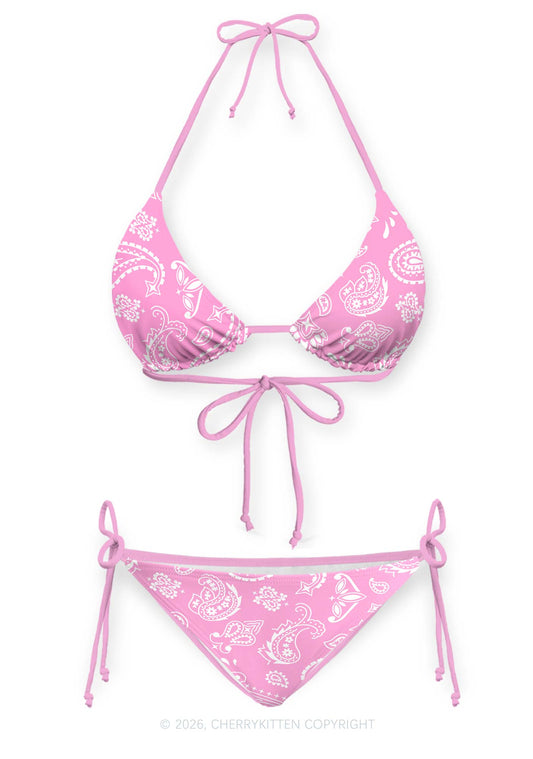 Pink Paisley Y2K Print Bikini Set Cherrykitten