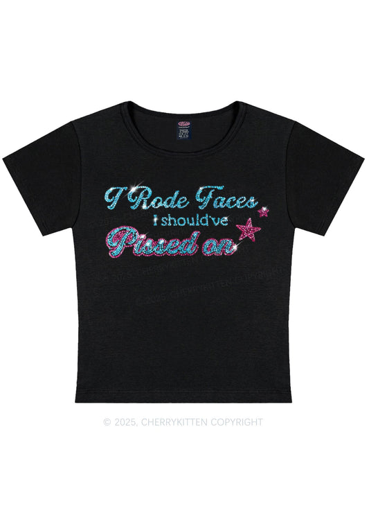 Rhinestone I Rode Faces Y2K Baby Tee Cherrykitten