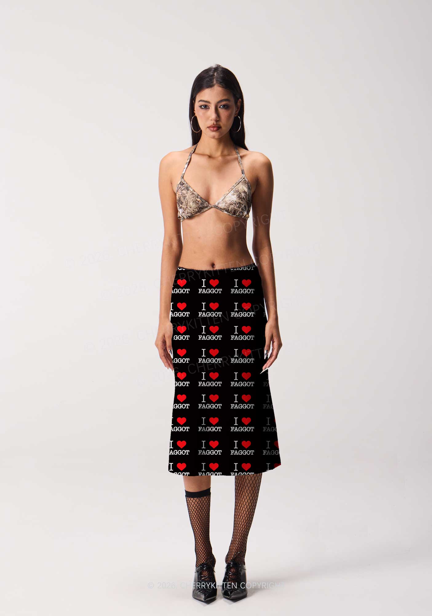 I Love Faggot Valentine's Day Y2K Print Midi Skirt Cherrykitten