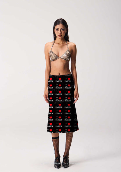 I Love Faggot Valentine's Day Y2K Print Midi Skirt Cherrykitten
