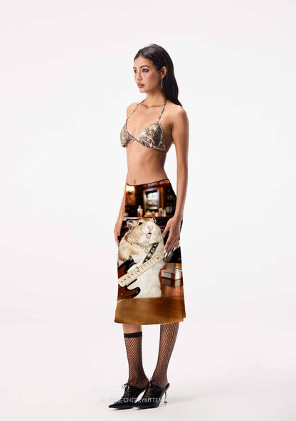 Hamster Bassist Techno Y2K Print Midi Skirt Cherrykitten
