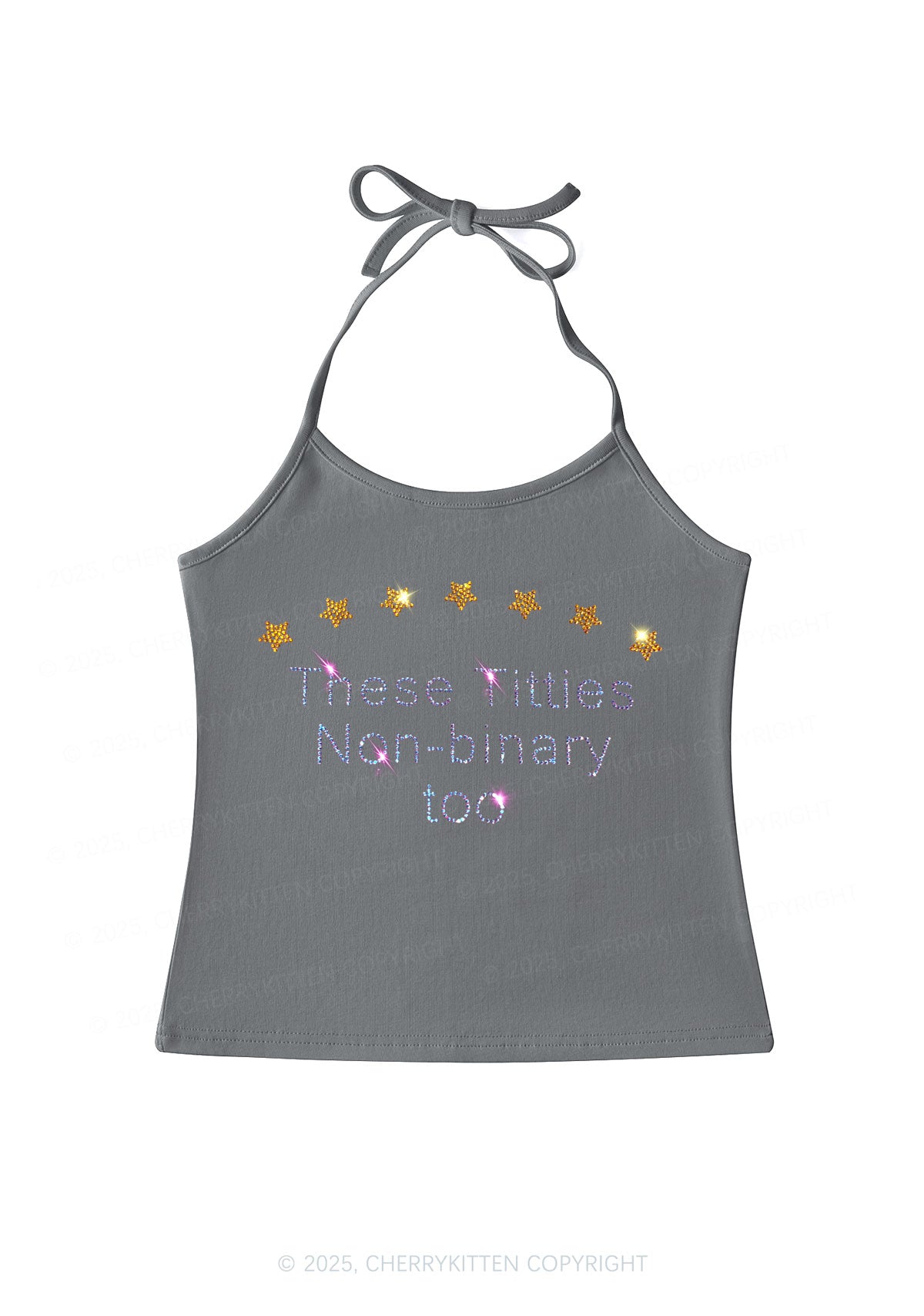 Rhinestone Txtties Nonbinary Too Y2K Halter Neck Cami Cherrykitten