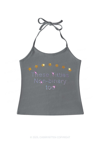 Rhinestone Txtties Nonbinary Too Y2K Halter Neck Cami Cherrykitten