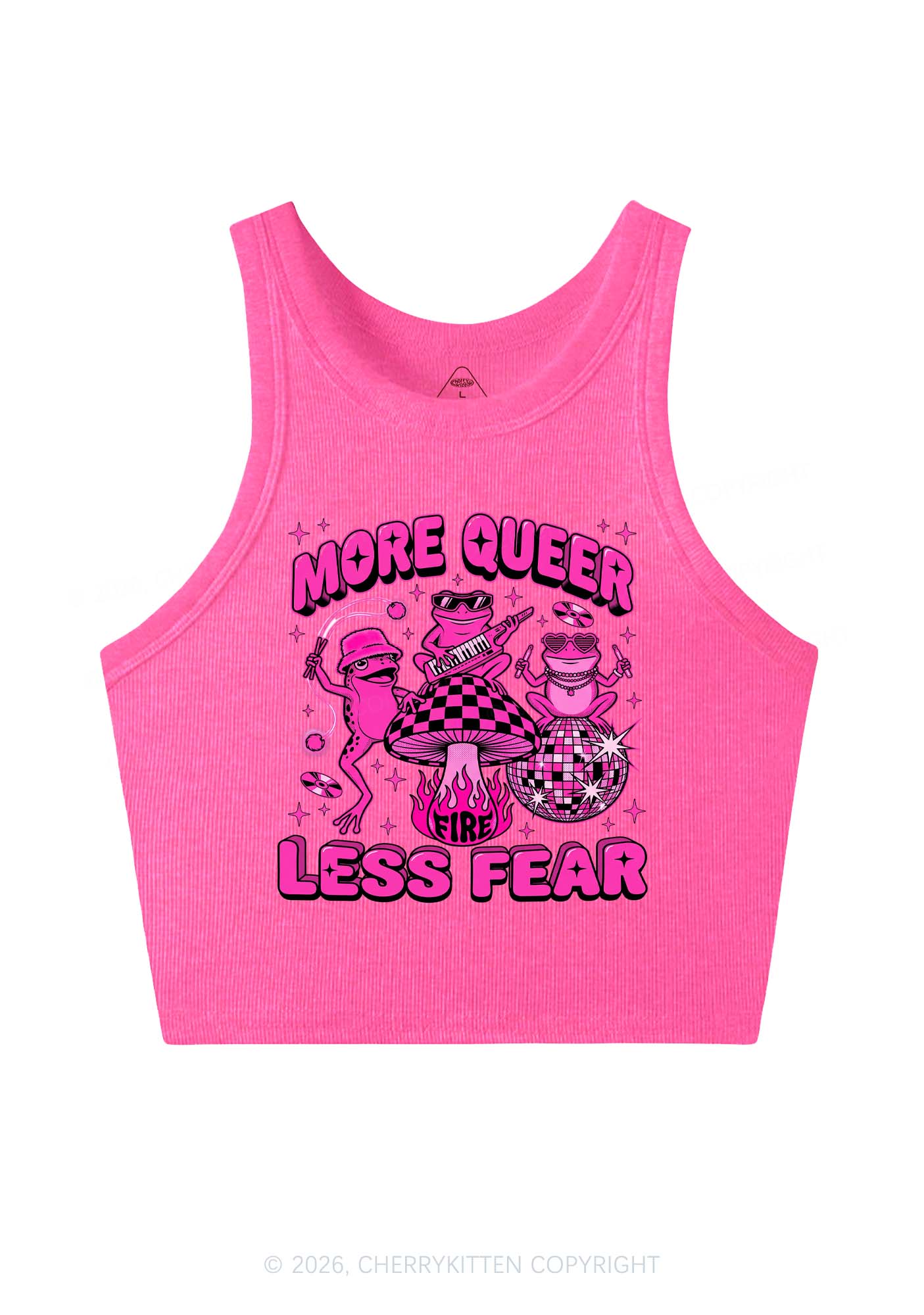 More Queer Less Fear Pride Y2K Crop Tank Top Cherrykitten