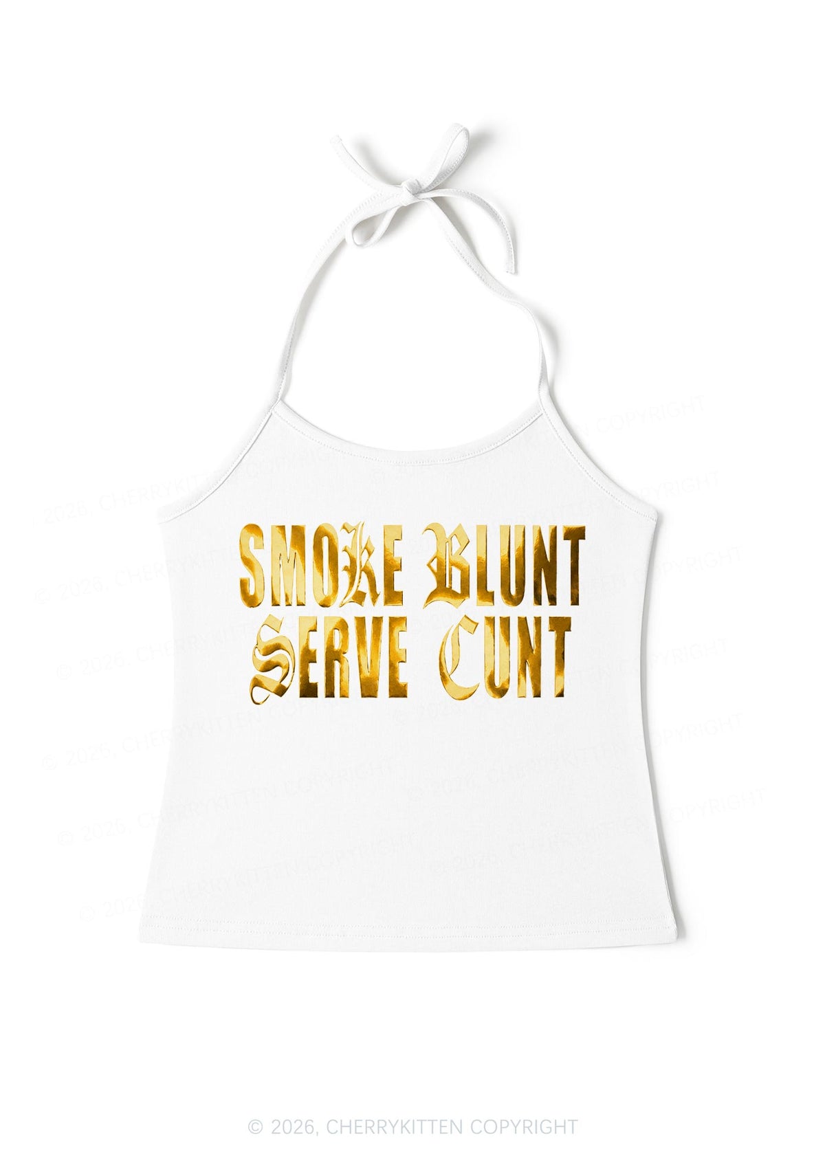 Smoke Blunt Silver Foil Printed Y2K Halter Neck Cami Cherrykitten
