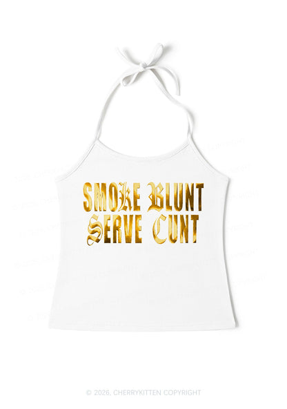 Smoke Blunt Silver Foil Printed Y2K Halter Neck Cami Cherrykitten