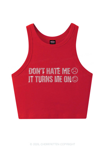 Rhinestone Dont Hate Me Y2K Crop Tank Top Cherrykitten
