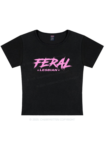 Feral Lesbian Pride Y2K Baby Tee Cherrykitten