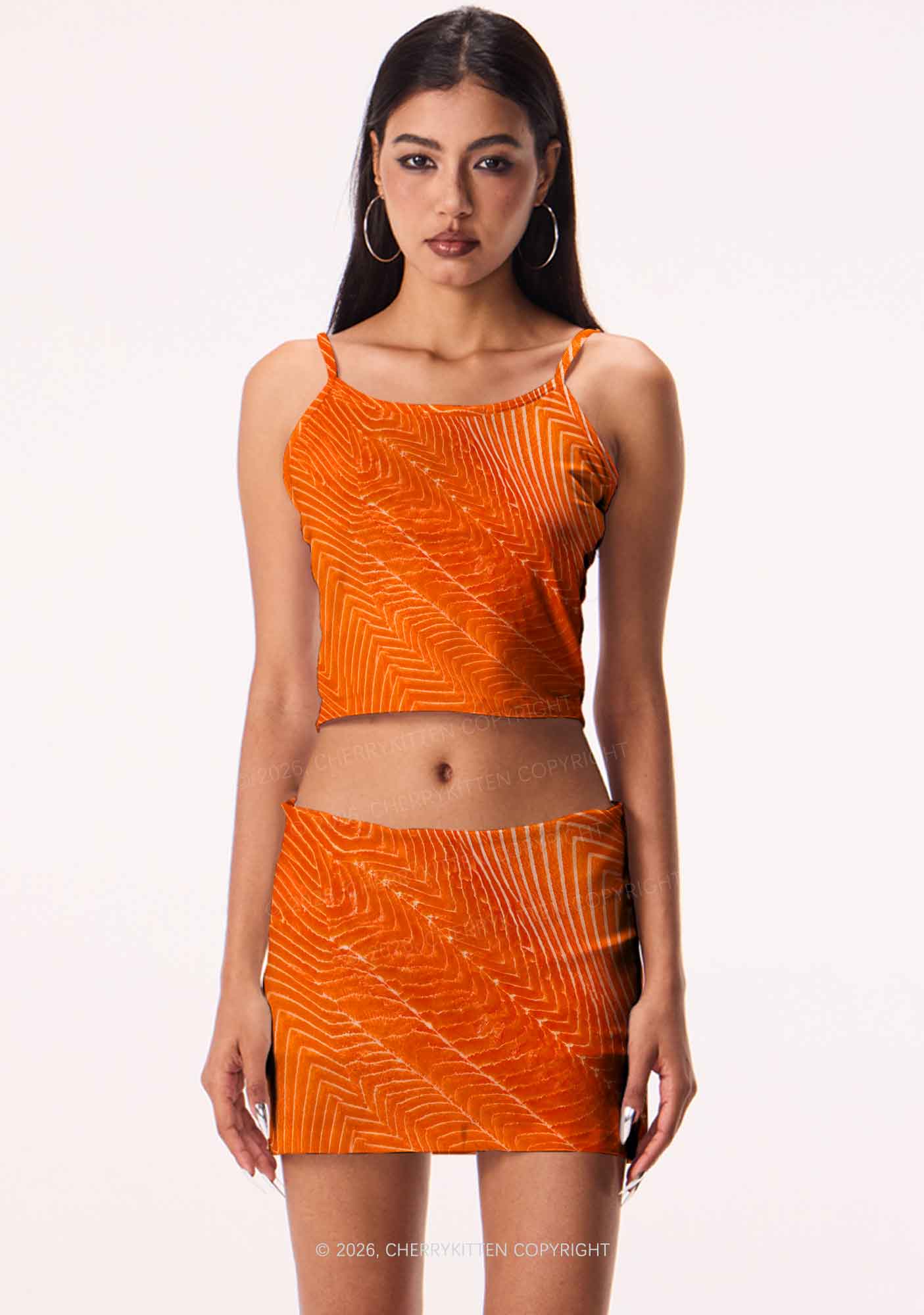 Salmon Meat Texture Y2K Print Cami Crop Top Cherrykitten