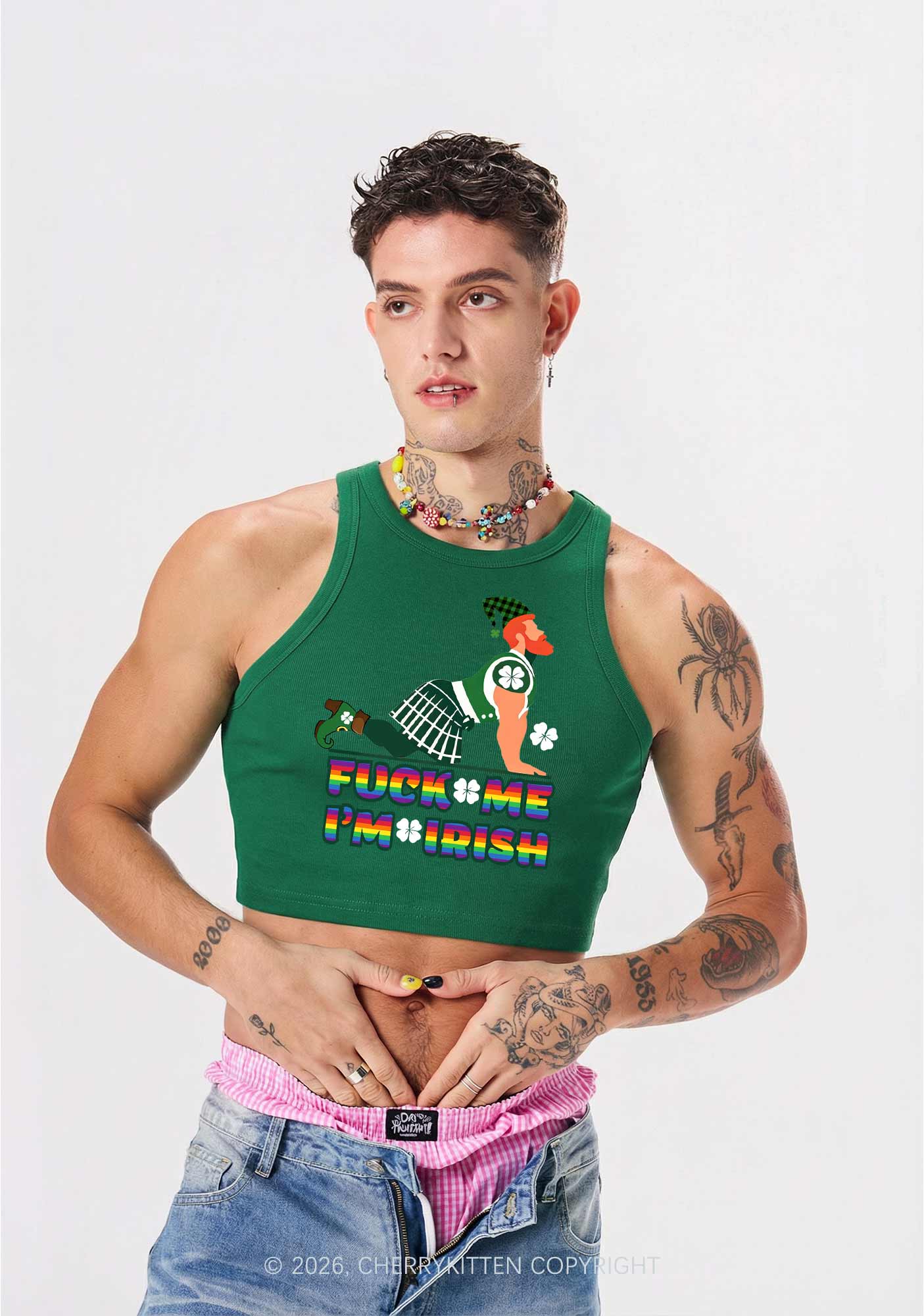 Fxxk Me Im Irish St Patricks Y2K Crop Tank Top Cherrykitten
