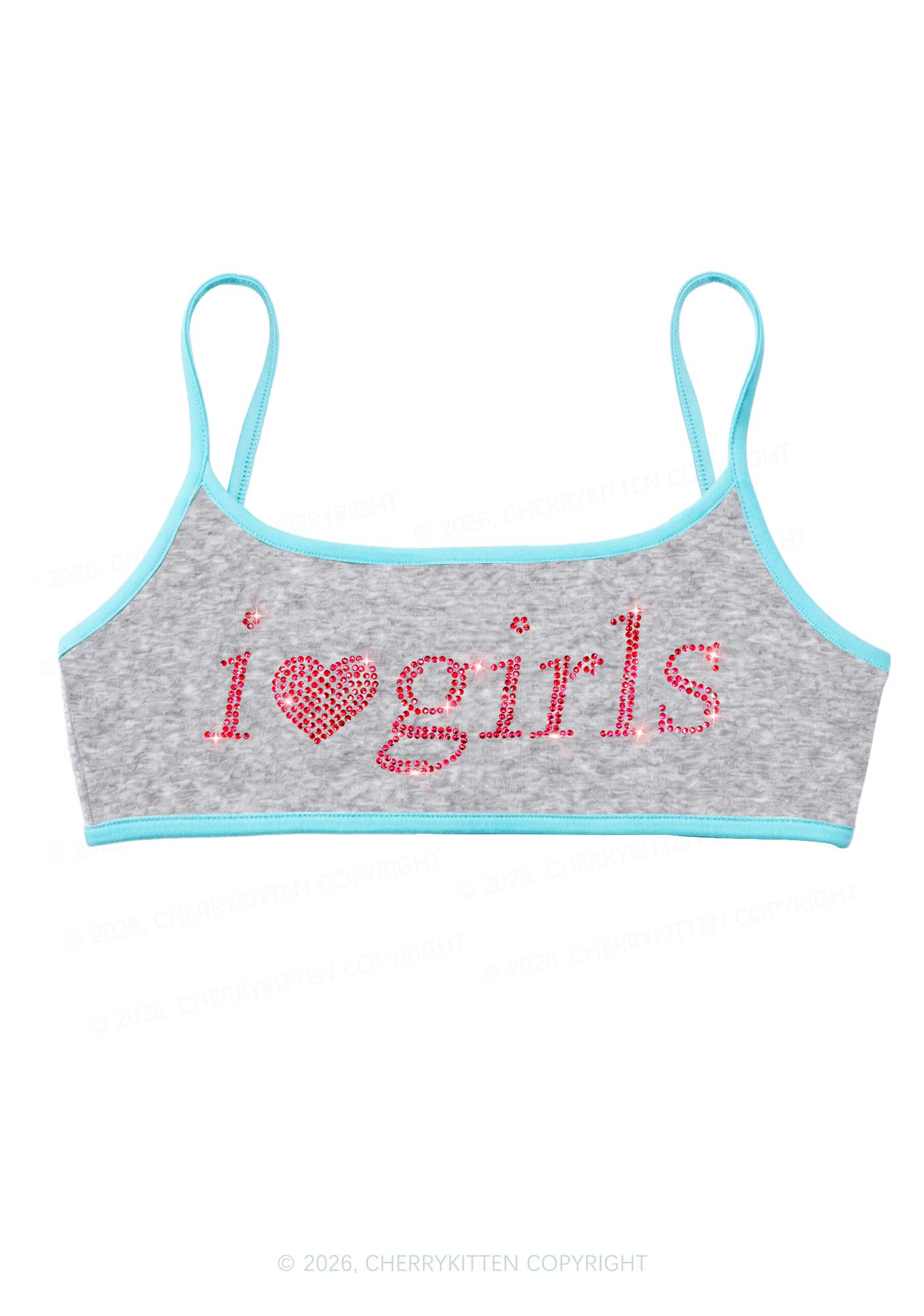 Rhinestone I Love Girls Y2K Super Crop Cami Cherrykitten