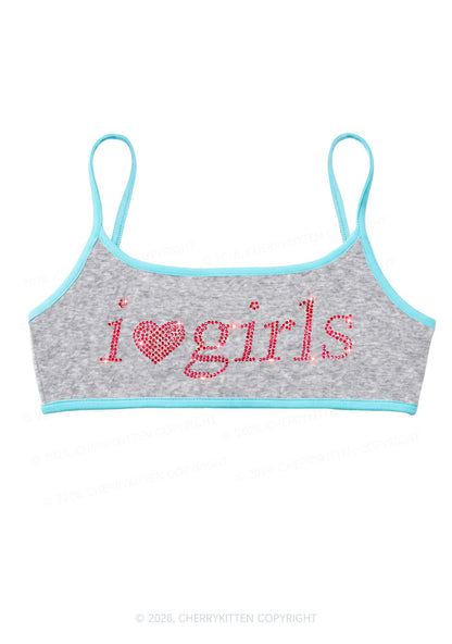 Rhinestone I Love Girls Y2K Super Crop Cami Cherrykitten