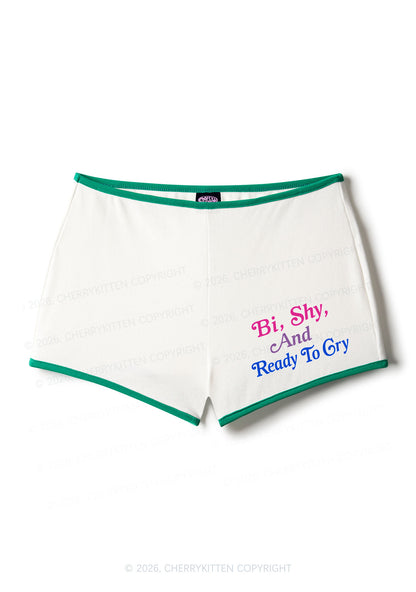 Bi Shy And Ready To Cry Pride Y2K Booty Shorts Cherrykitten