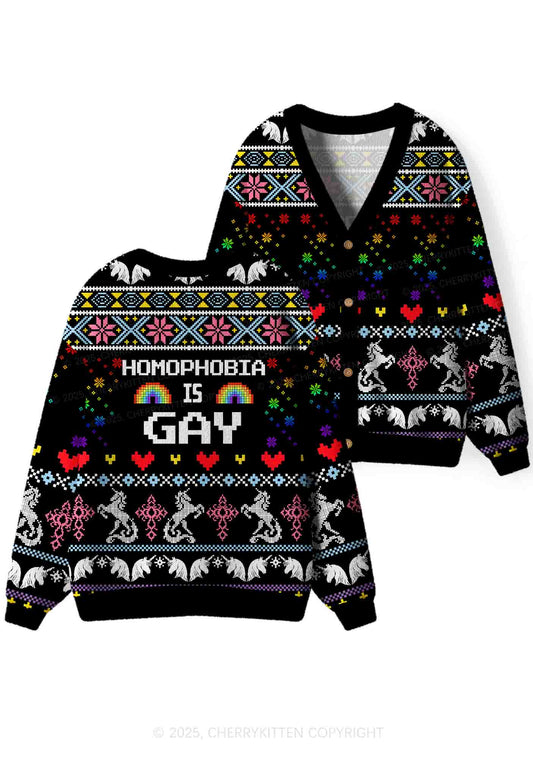 Homophobia Is Gay Pride Y2K Christmas Cardigan Knit Sweatshirt Cherrykitten