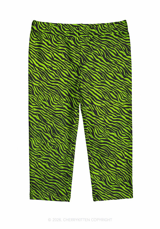 Green Zebra Y2K Print Capri Pants Cherrykitten