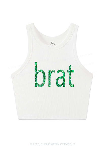 Glitter Green Brat Y2K Crop Tank Top Cherrykitten