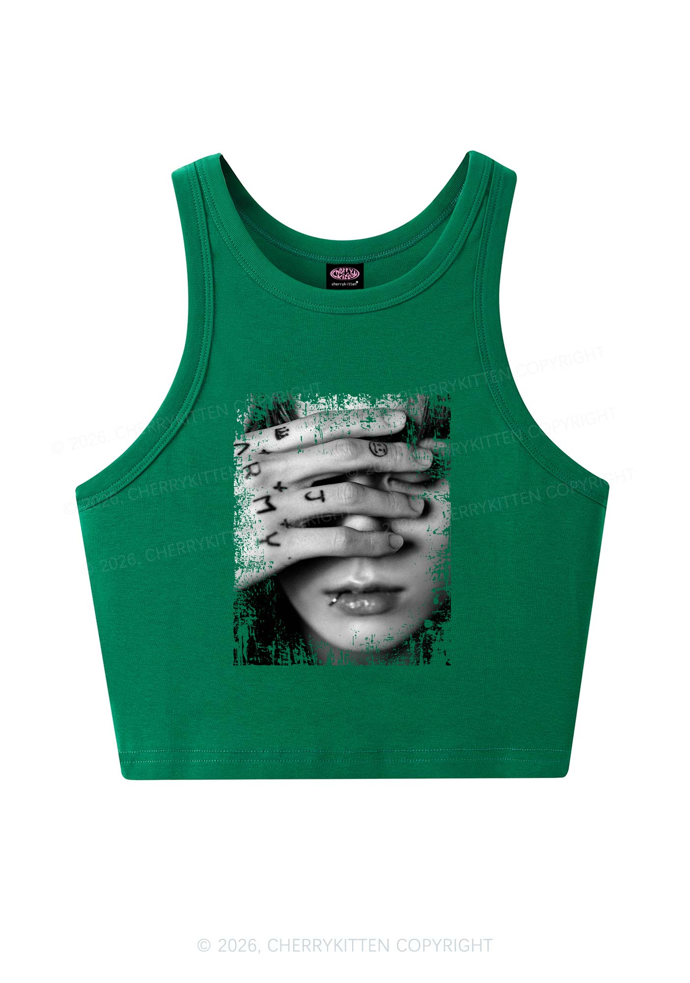 Tattoo Hand Portrait Kpop Y2K Crop Tank Top Cherrykitten