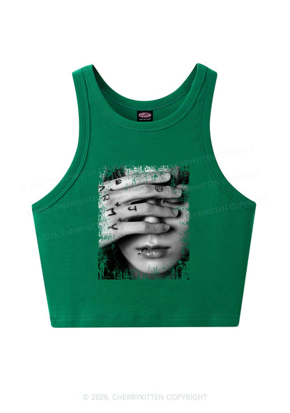 Tattoo Hand Portrait Kpop Y2K Crop Tank Top Cherrykitten