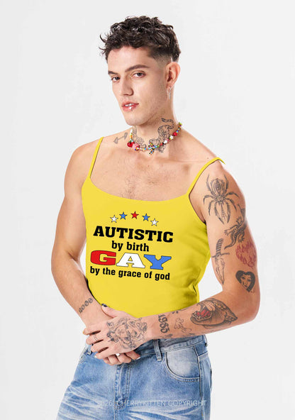 Autistic By Birth Gay Pride Y2K Spaghetti Strap Cami Cherrykitten