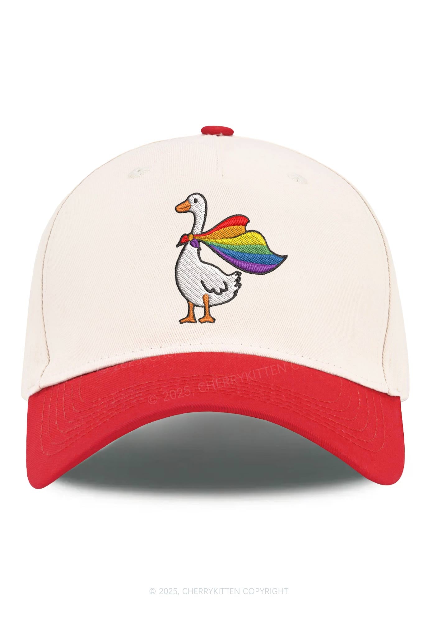 Embroidered Rainbow Goose Pride Y2K Color Block Baseball Cap Cherrykitten