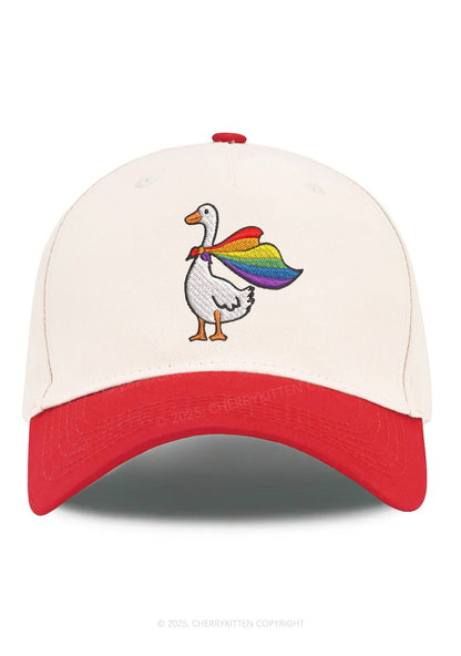 Embroidered Rainbow Goose Pride Y2K Color Block Baseball Cap Cherrykitten