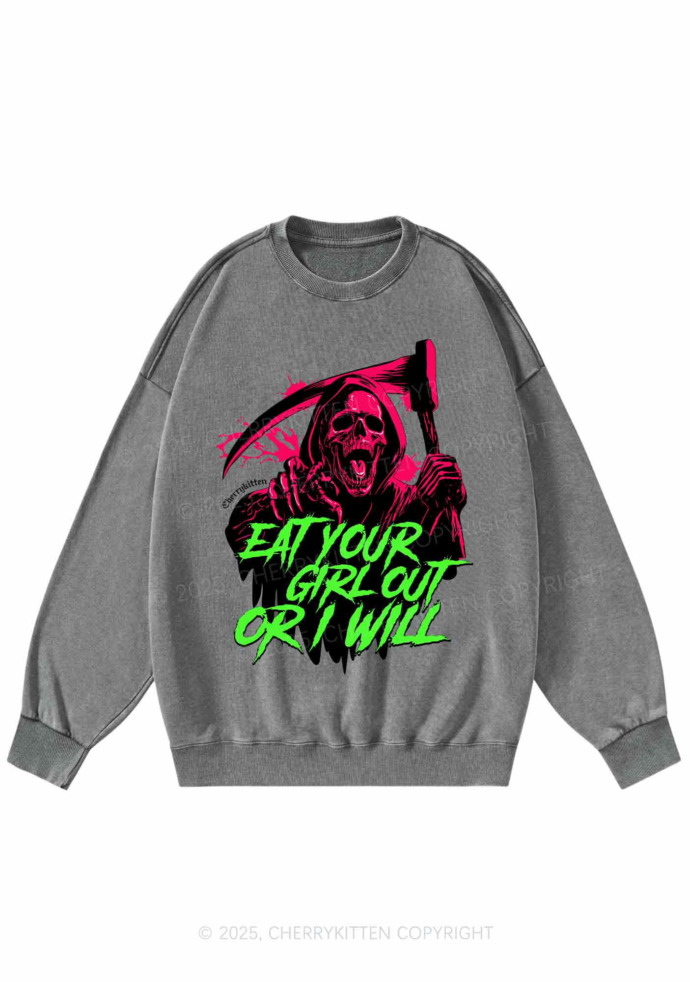 Hallowen Ghost Eat Your Girl Out Y2K Washed Sweatshirts Cherrykitten