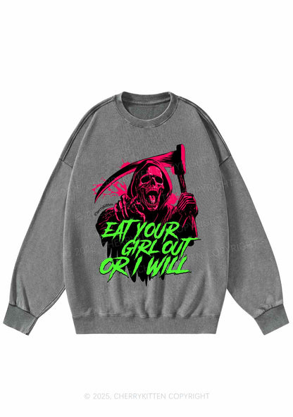 Hallowen Ghost Eat Your Girl Out Y2K Washed Sweatshirts Cherrykitten