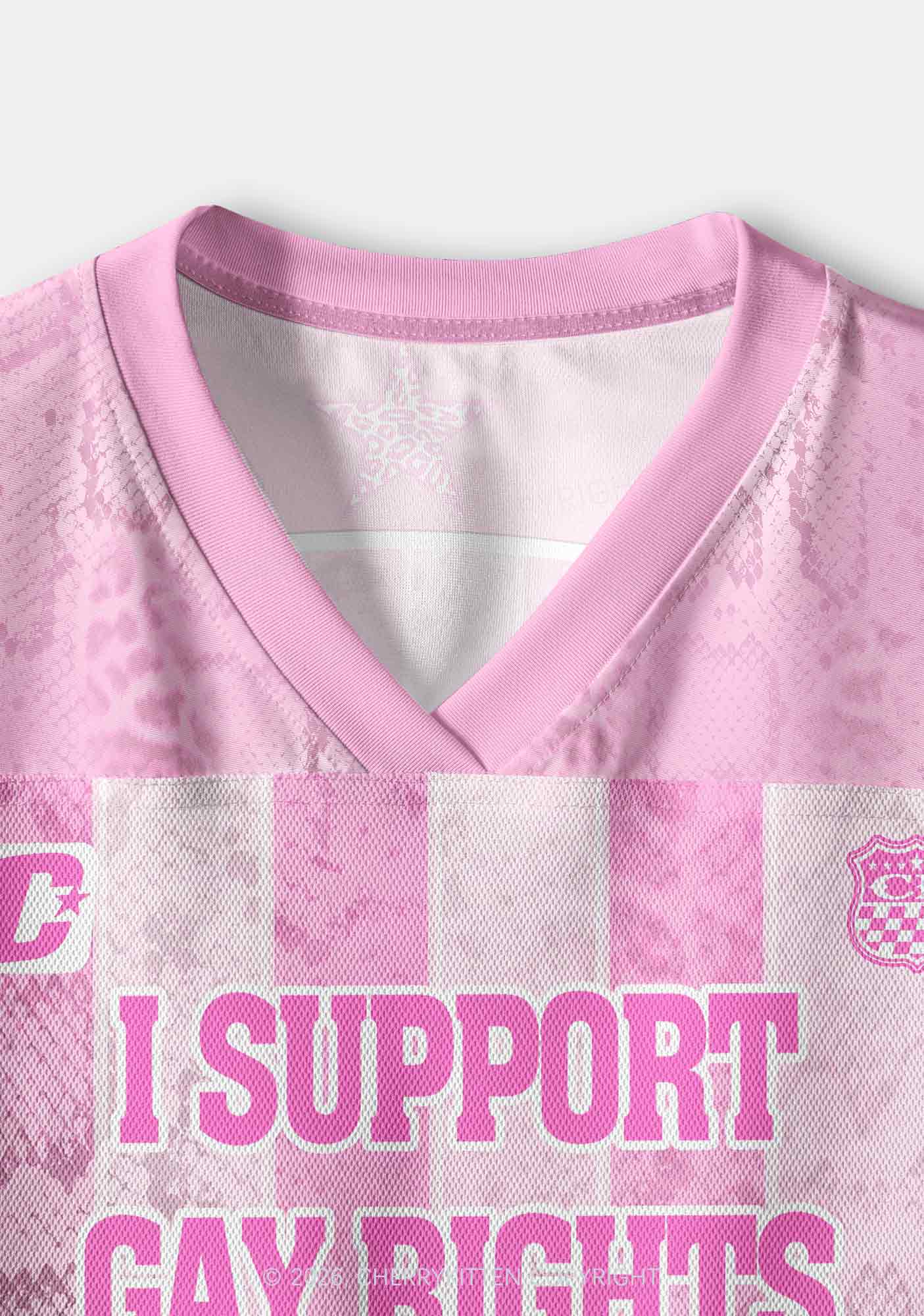 Pink I Support Gay Rights Pride Y2K Crop Sport Jersey Shirts Cherrykitten